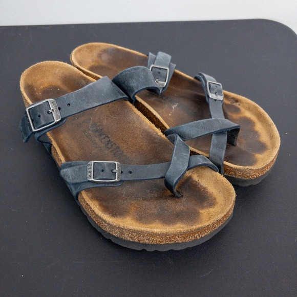 Birkenstock Sandals Women 7 Black Mayari Birko Flor Pull Up Anthrocite - Picture 1 of 9